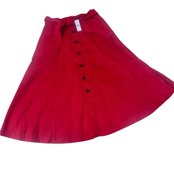 Ann Taylor Red A-Line Midi Skirt with Tie Front - Picture 2 of 6